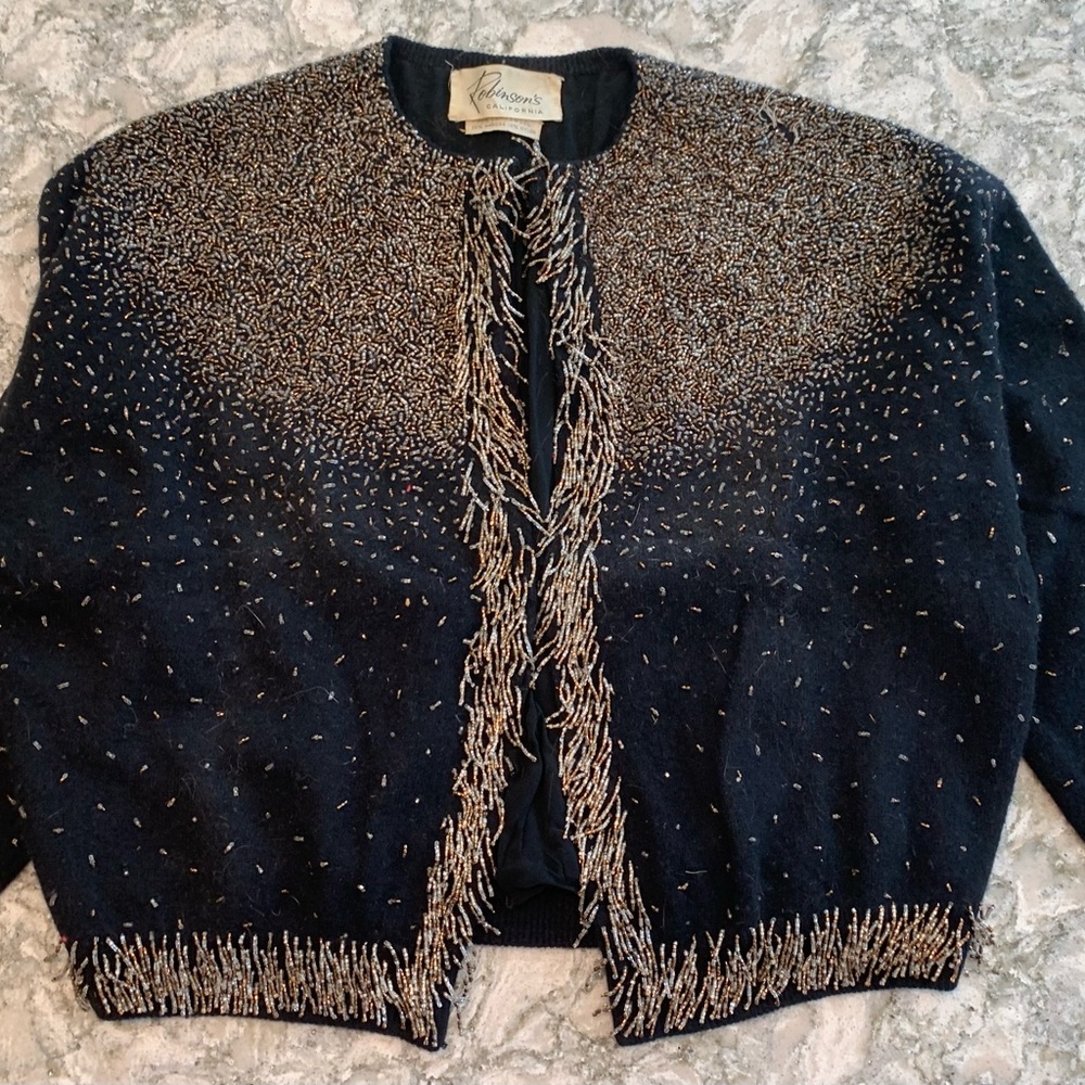 VINTAGE Black soft wool beaded sweater